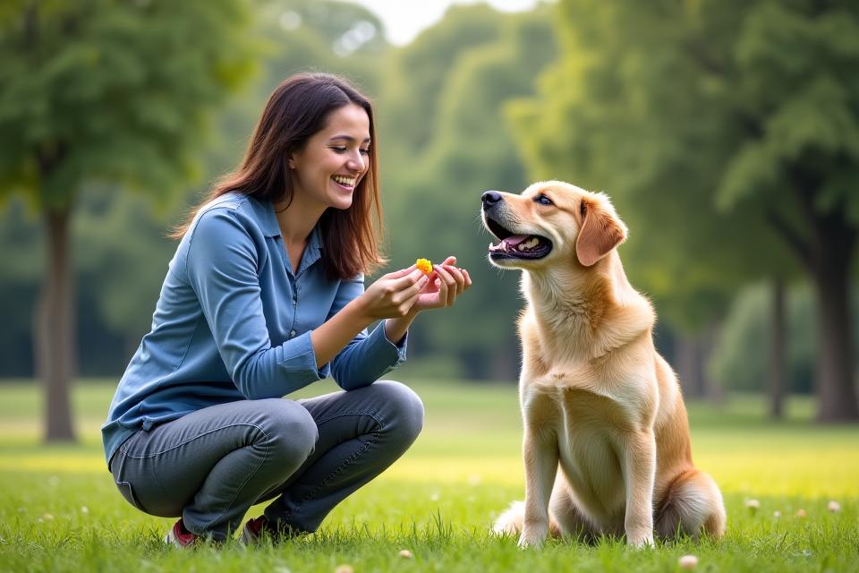 Happy dog and owner training together
